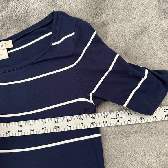 Loft Navy Striped Short Sleeve Maxi Column Dress Women's SMALL - Picture 4 of 4